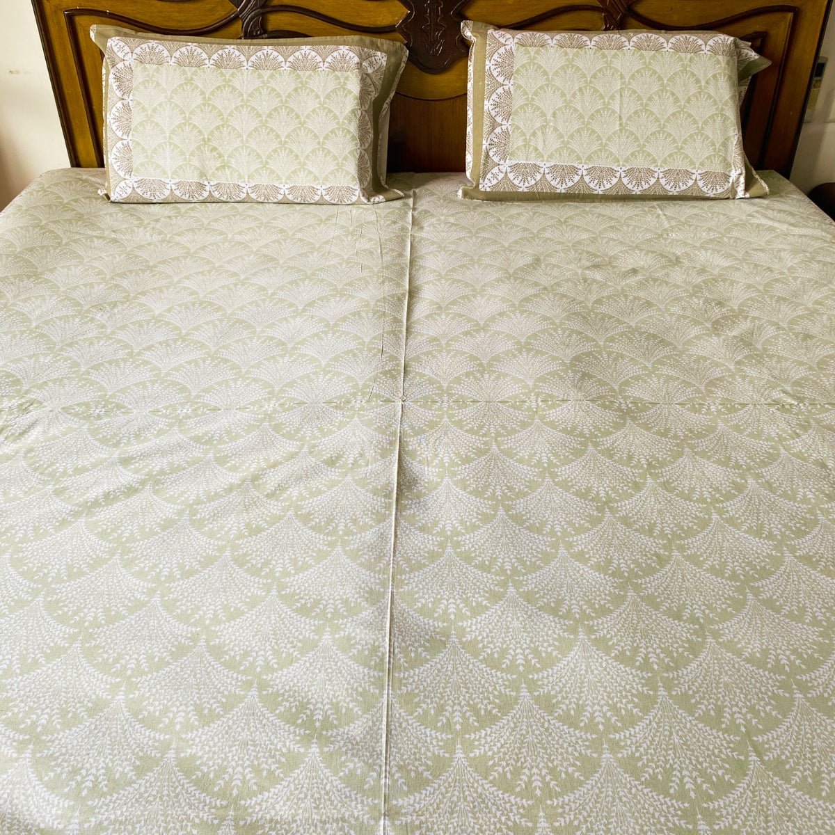 Manjari Bedsheet Set 100% Cotton, King Size, 100" x 108" - Coral Slub -